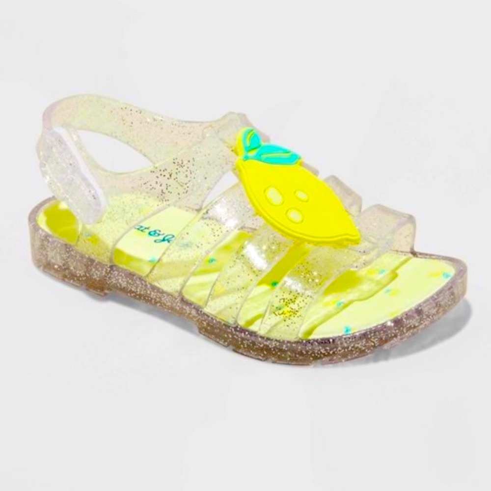 Target Lemon Jelly Sandals Yellow Silver Glitter Velcro Straps Open Toe New Sz 5